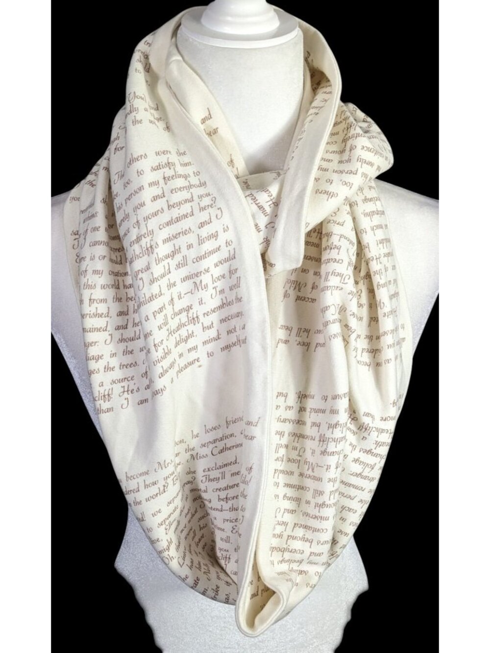 Wuthering Heights Literary Infinity Scarf Beige & Brown Text By Storiarts